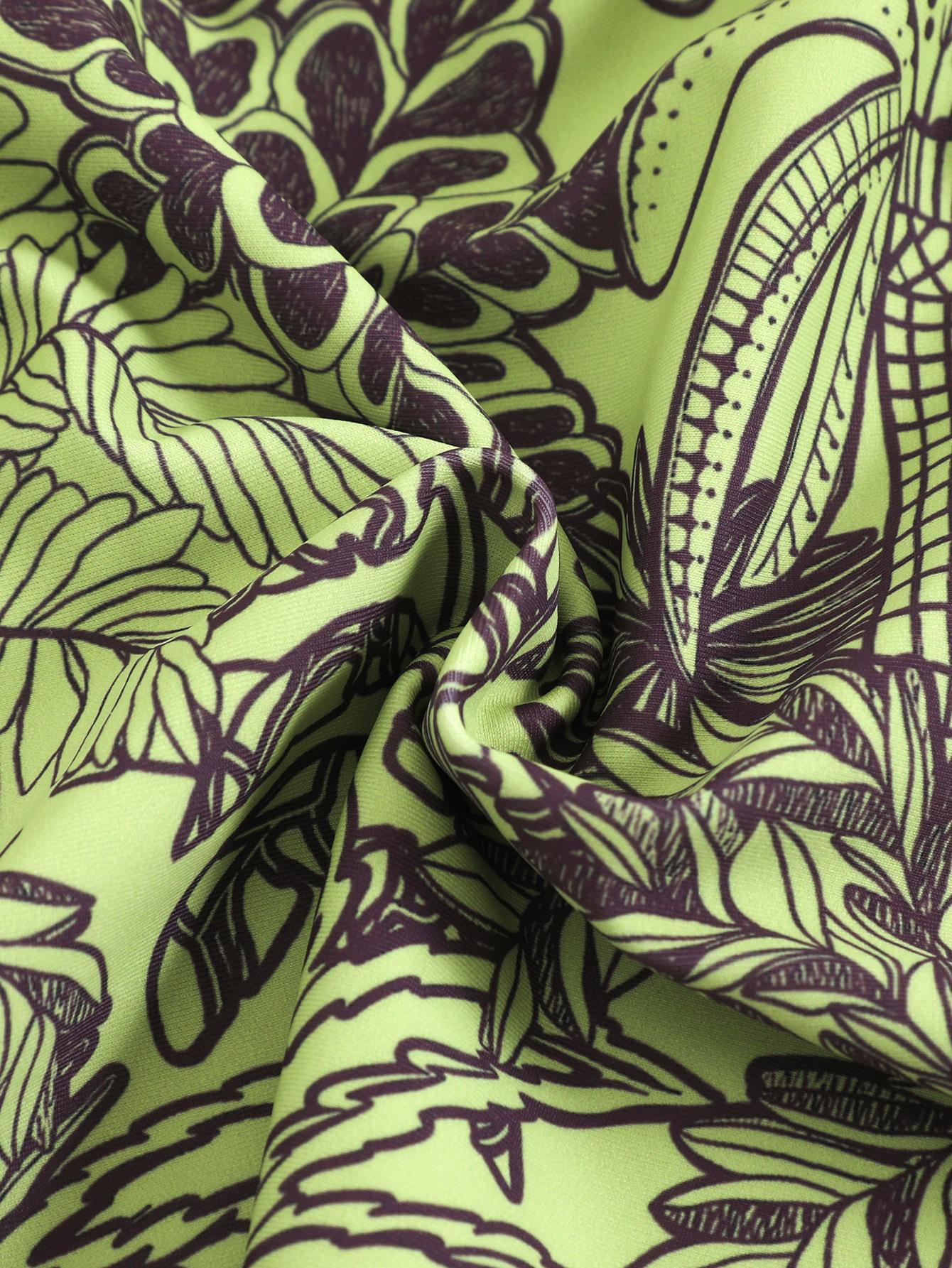 (image for) Women Green Palm Tree Print One Piece Swimsuit with Shorts 2 Piece Swimwear