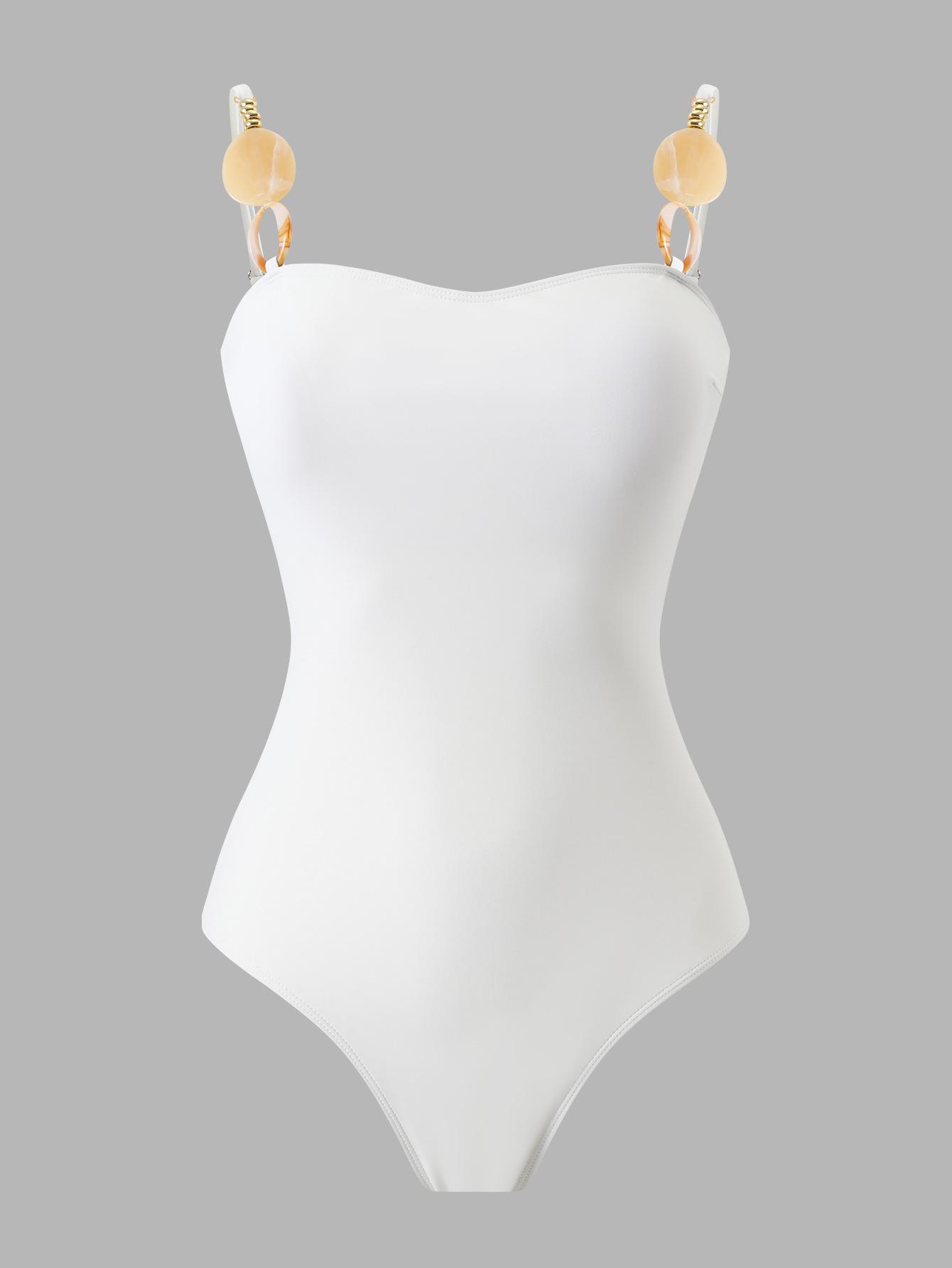 (image for) Women White One Piece Swimsuit with Wrap Maxi Skirt 2 Piece Modest Swimwear