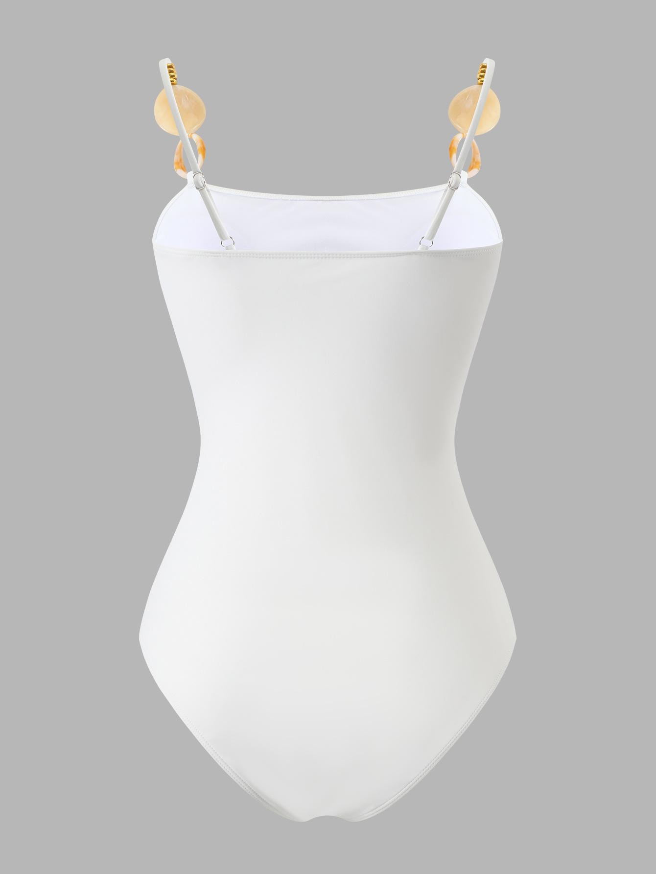 (image for) Women White One Piece Swimsuit with Wrap Maxi Skirt 2 Piece Modest Swimwear