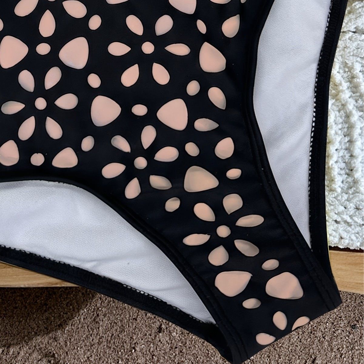 (image for) Women's 2026 Solid Floral Cutout High Waist Bikini Set V-Neck Wide Strap Top Padded No Underwire Sexy European Style Two Piece Swimsuit