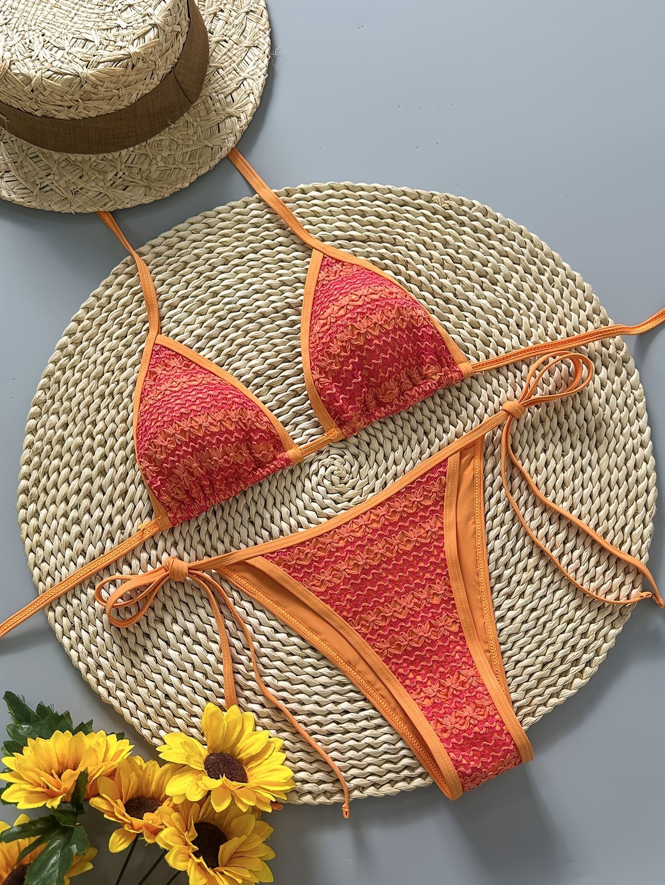 (image for) Women's 2026 Special Textured Fabric Triangle Bikini Set Padded Wirefree High Stretch Sexy Beach Resort Hot Spring Swimwear