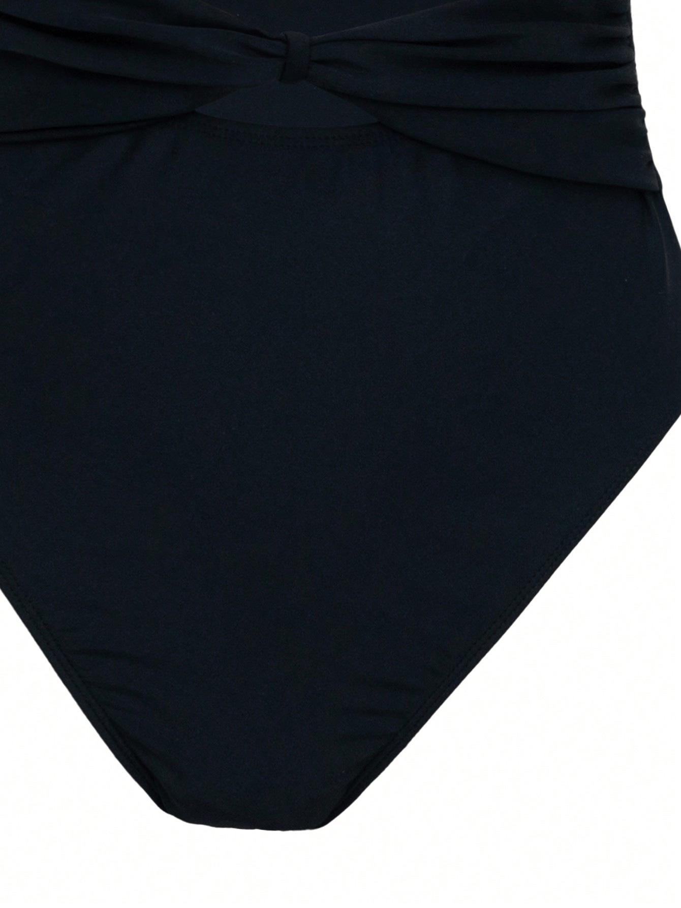 (image for) Women Halter One Piece Swimsuit with Mesh Maxi Skirt 2 Piece Set