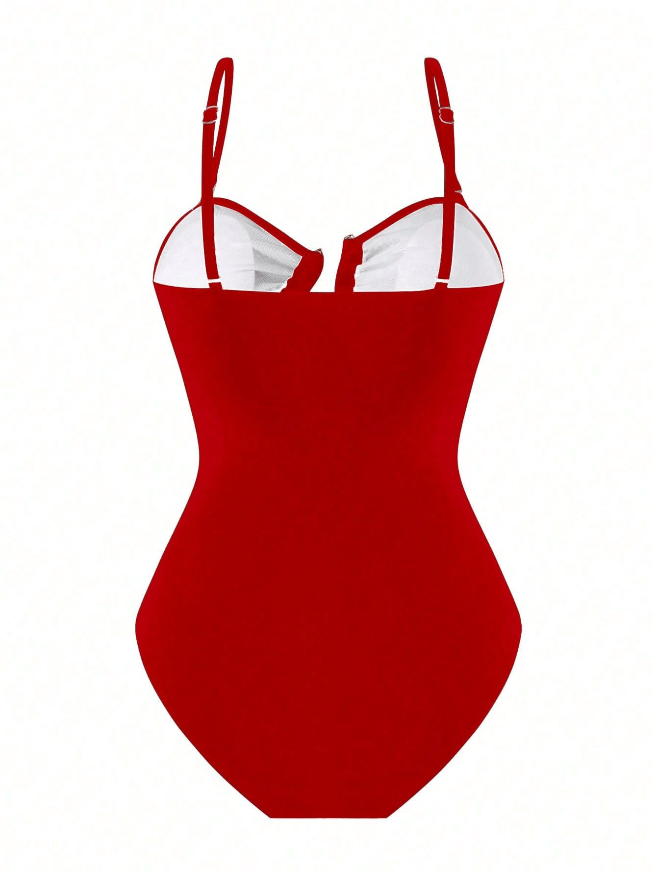 (image for) Women Metal Buckle Detail Ruched Tummy Control One Piece Swimsuit with Midi Skirt Cover Up 2 Piece Set Conservative Slimming Swimwear