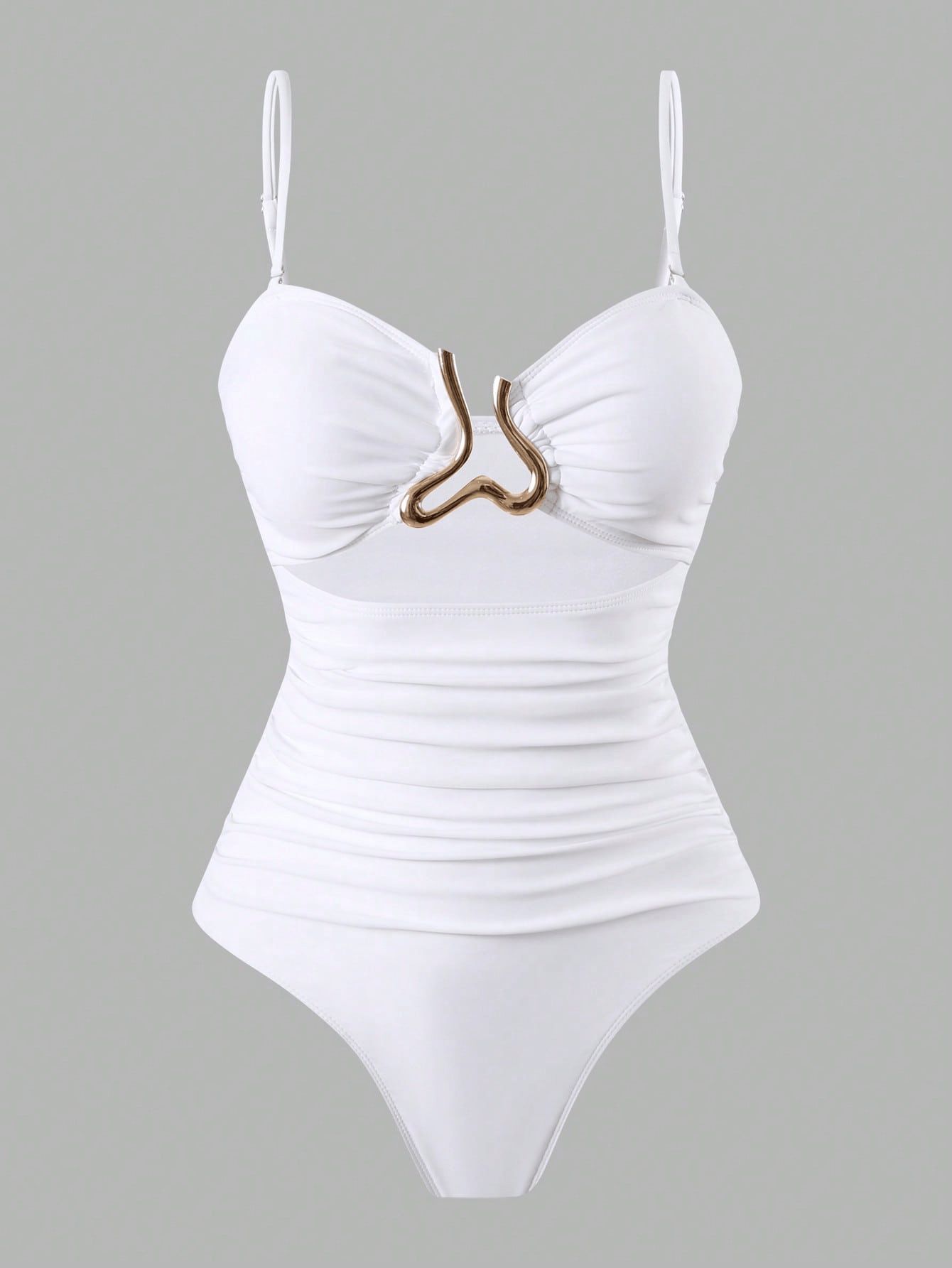 (image for) Women Metal Buckle Detail Ruched Tummy Control One Piece Swimsuit with Midi Skirt Cover Up 2 Piece Set Conservative Slimming Swimwear
