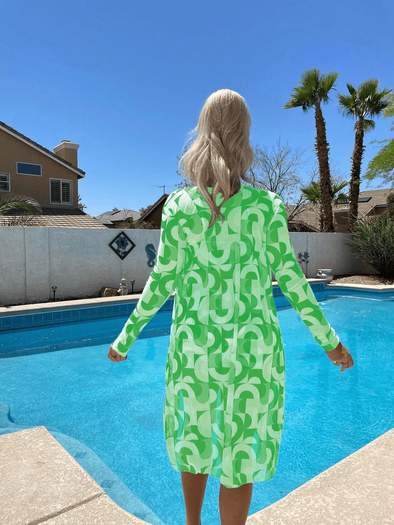 (image for) Women Abstract Swirl Print 3 Piece Bikini Set with Long Sleeve Mesh Cover Up Sexy Beach Hot Spring Swimwear