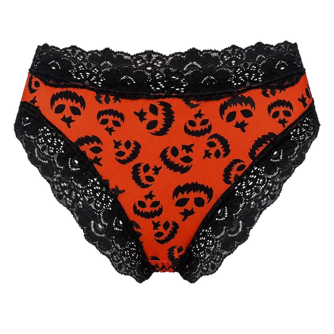 (image for) Women's Halloween Themed Low Rise Lace Trim Brief Panties Breathable Seamless Waistband Full Seat Coverage Festive Spooky Intimate Wear