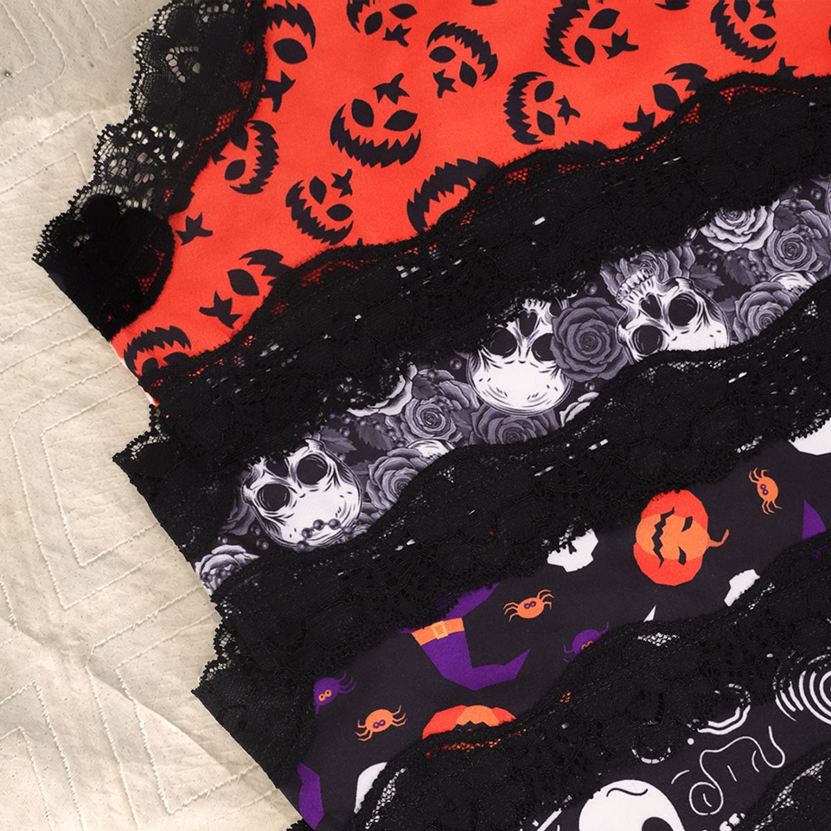 (image for) Women's Halloween Themed Low Rise Lace Trim Brief Panties Breathable Seamless Waistband Full Seat Coverage Festive Spooky Intimate Wear