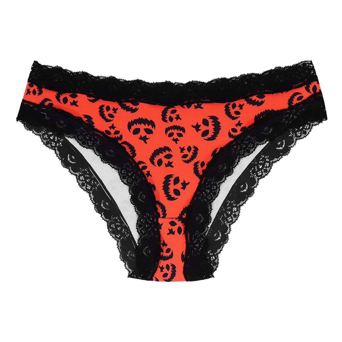 (image for) Women's Halloween Themed Low Rise Lace Trim Brief Panties Breathable Seamless Waistband Full Seat Coverage Festive Spooky Intimate Wear
