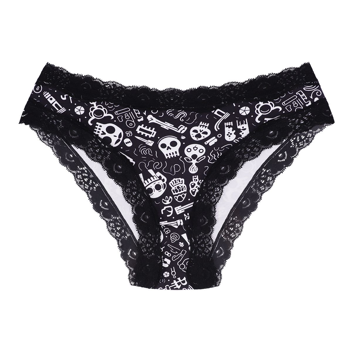 (image for) Women's Halloween Themed Low Rise Lace Trim Brief Panties Breathable Seamless Waistband Full Seat Coverage Festive Spooky Intimate Wear