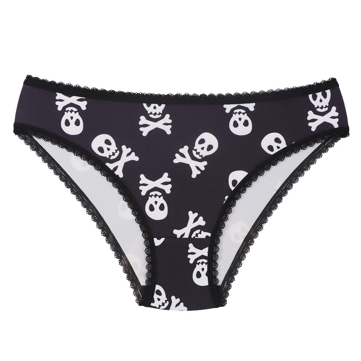(image for) Women's Halloween Skull Rose Print Low Rise Triangle Briefs Lace Trim Seamless Waist Ultra-Thin Sexy Sheer Everyday Panties
