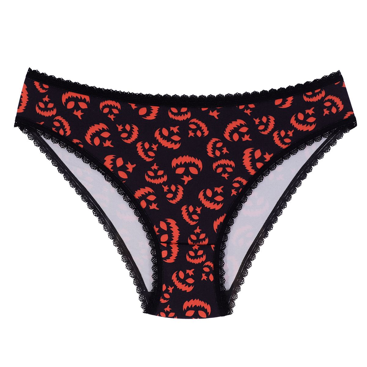 (image for) Women's Halloween Print Low Rise Lace Trim Brief Seamless Invisible No-Show Breathable Festive Intimate Panty