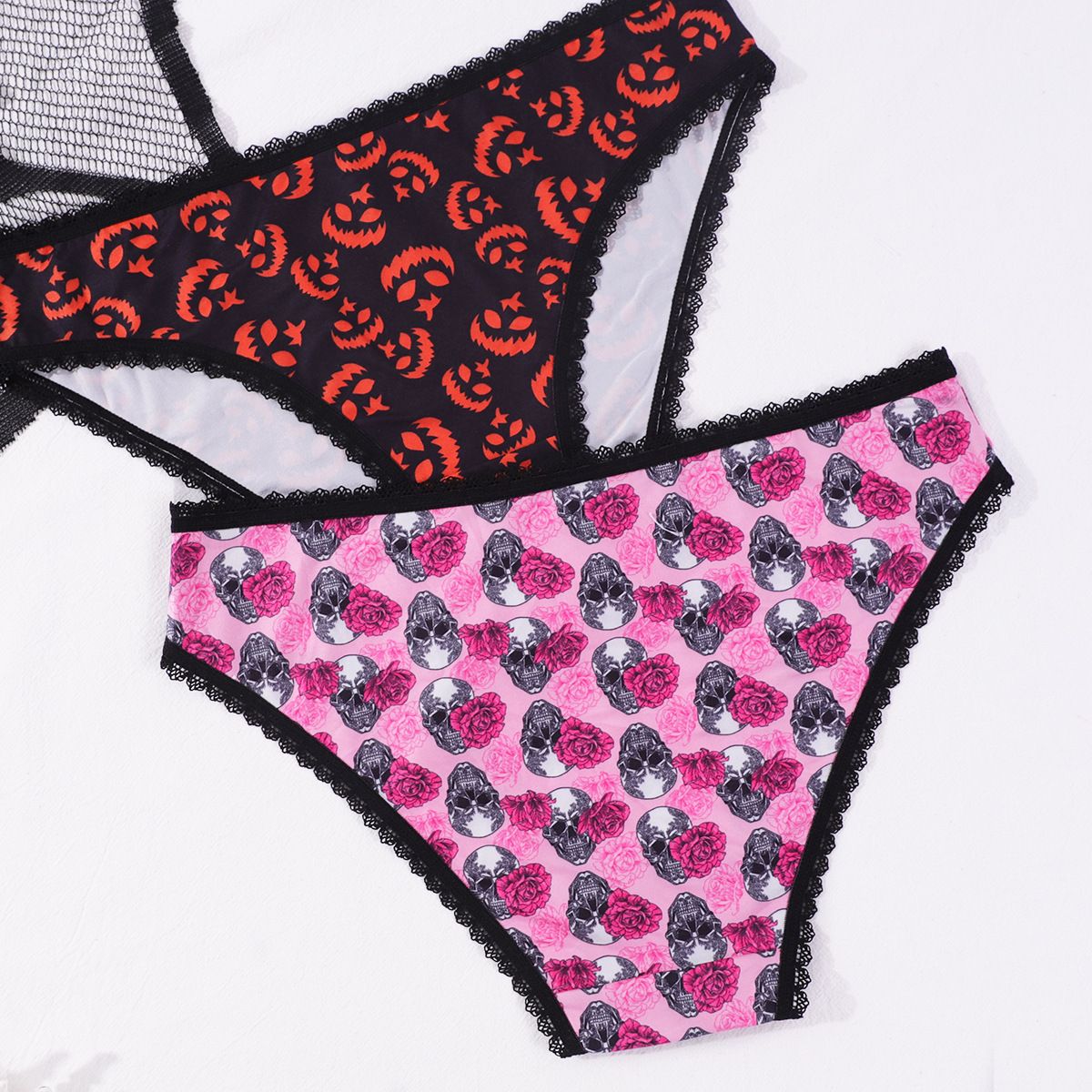 (image for) Women's Halloween Print Low Rise Lace Trim Brief Seamless Invisible No-Show Breathable Festive Intimate Panty