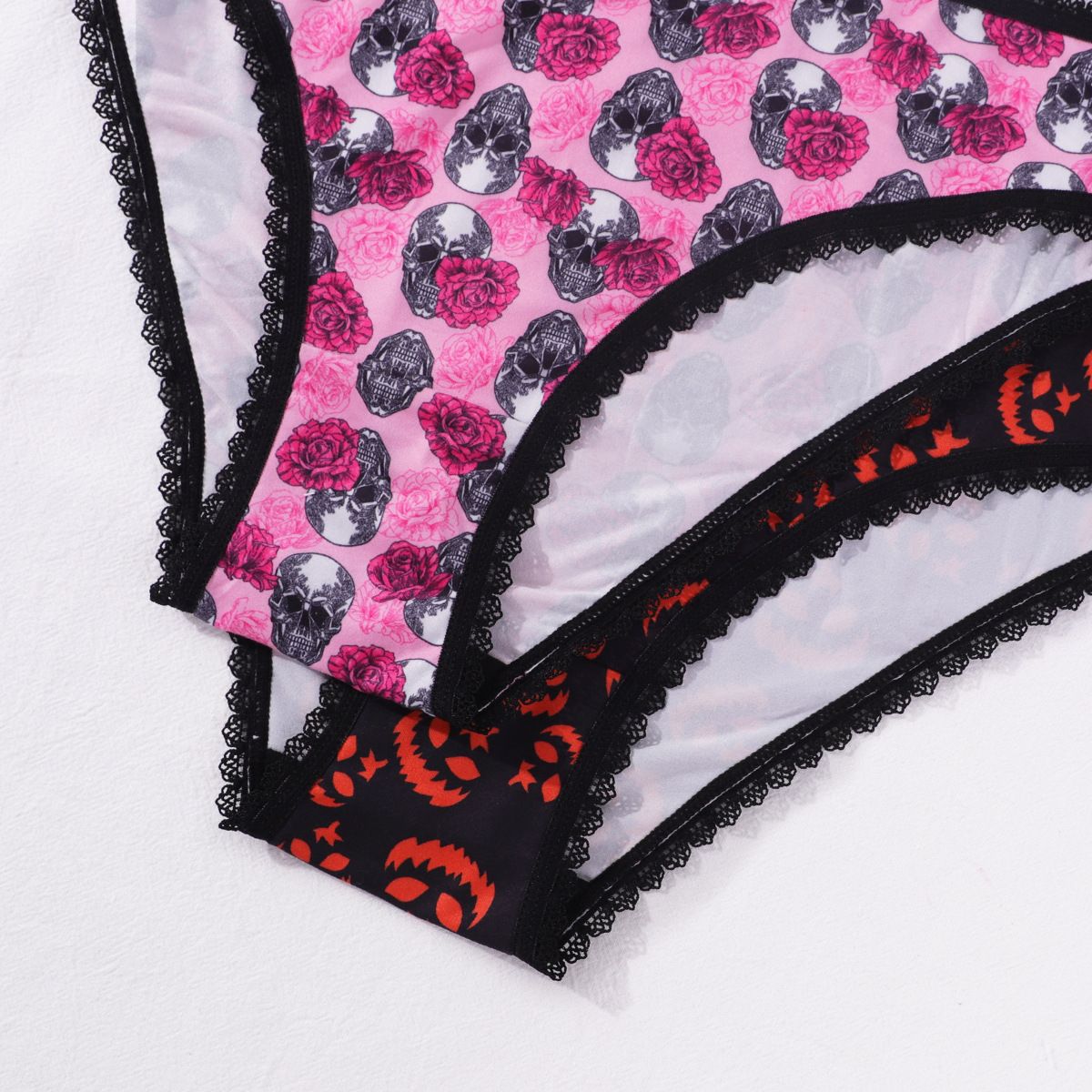 (image for) Women's Halloween Print Low Rise Lace Trim Brief Seamless Invisible No-Show Breathable Festive Intimate Panty