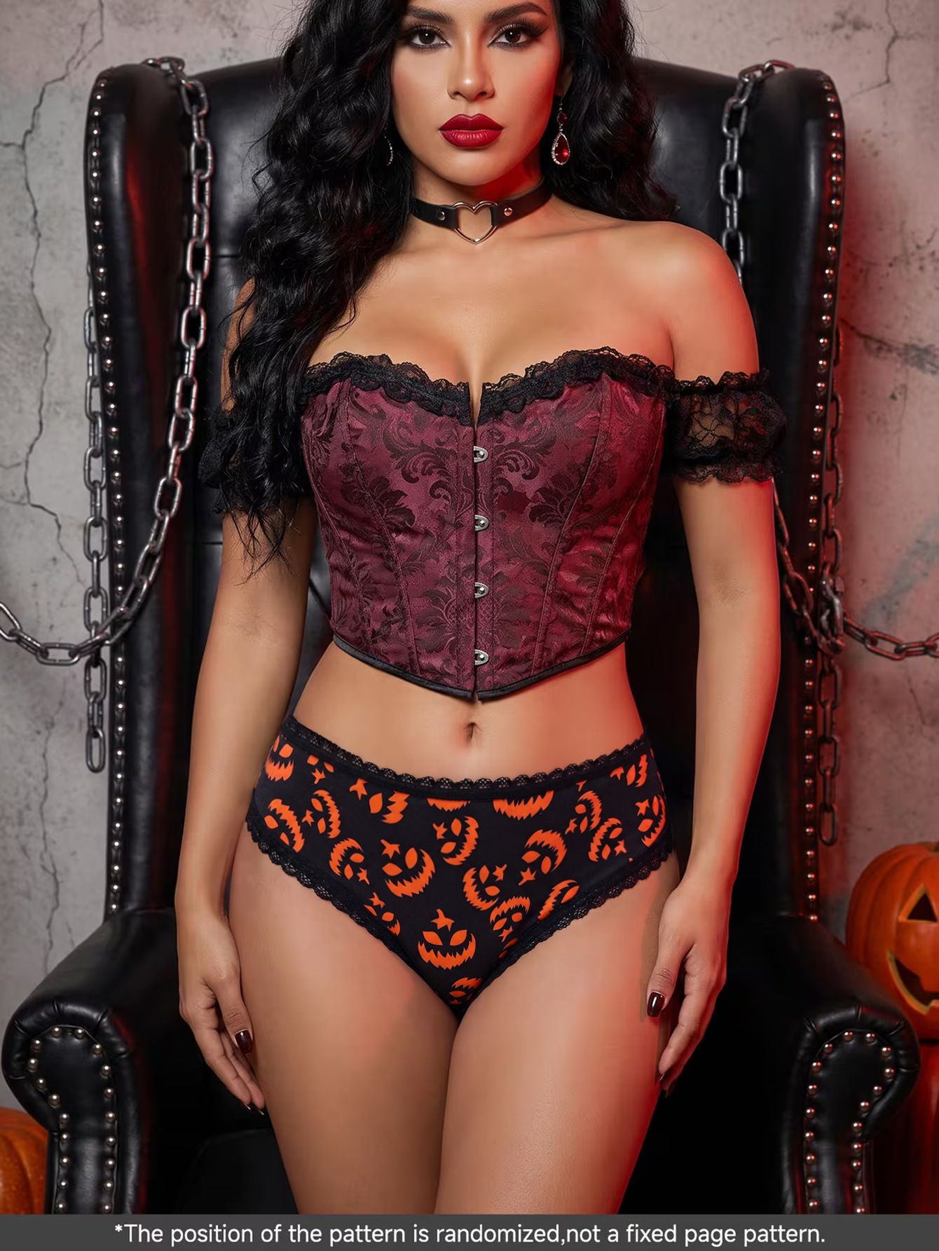 (image for) Women's Halloween Print Low Rise Lace Trim Brief Seamless Invisible No-Show Breathable Festive Intimate Panty