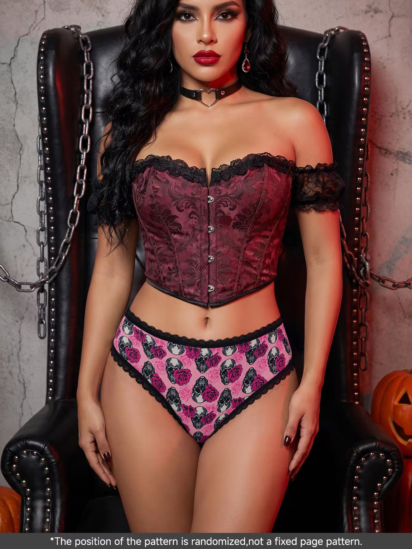 (image for) Women's Halloween Print Low Rise Lace Trim Brief Seamless Invisible No-Show Breathable Festive Intimate Panty