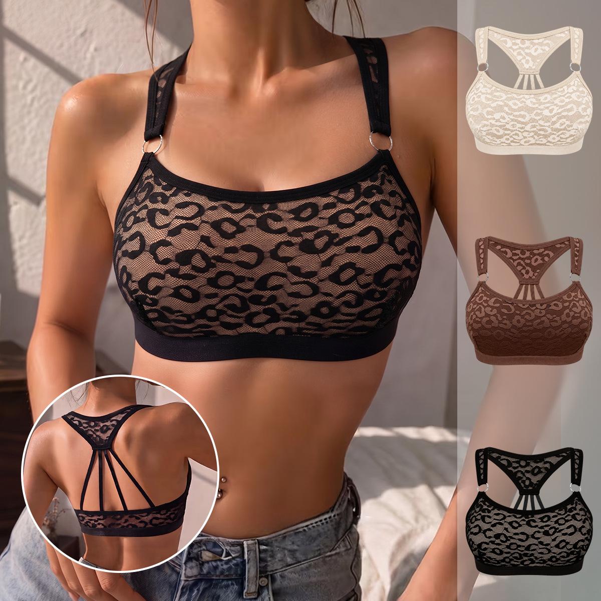 (image for) Women's Leopard Lace Racerback Bralette Full Coverage Wirefree Soft Support Breathable Sexy Everyday Lingerie Winter 2026
