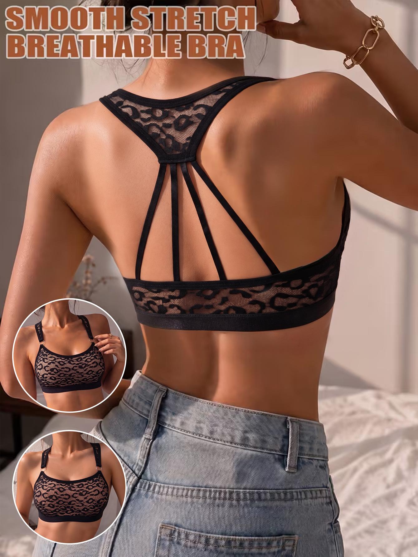 (image for) Women's Leopard Lace Racerback Bralette Full Coverage Wirefree Soft Support Breathable Sexy Everyday Lingerie Winter 2026