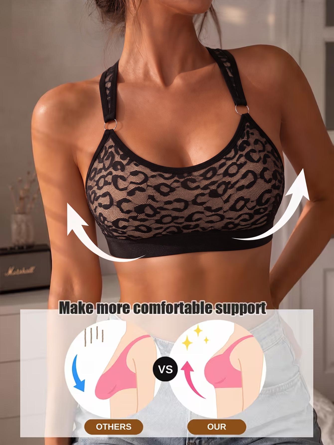 (image for) Women's Leopard Lace Racerback Bralette Full Coverage Wirefree Soft Support Breathable Sexy Everyday Lingerie Winter 2026