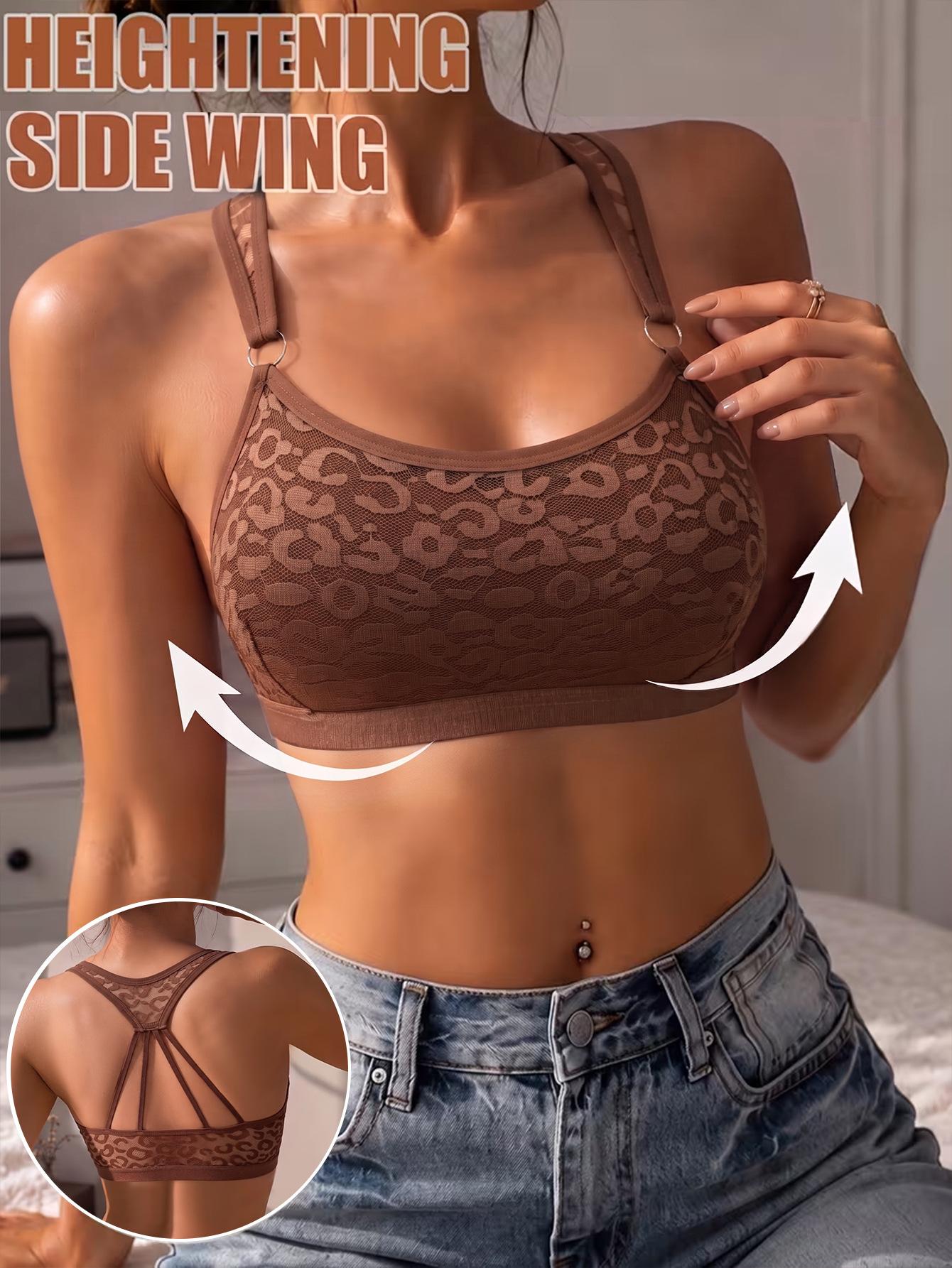 (image for) Women's Leopard Lace Racerback Bralette Full Coverage Wirefree Soft Support Breathable Sexy Everyday Lingerie Winter 2026