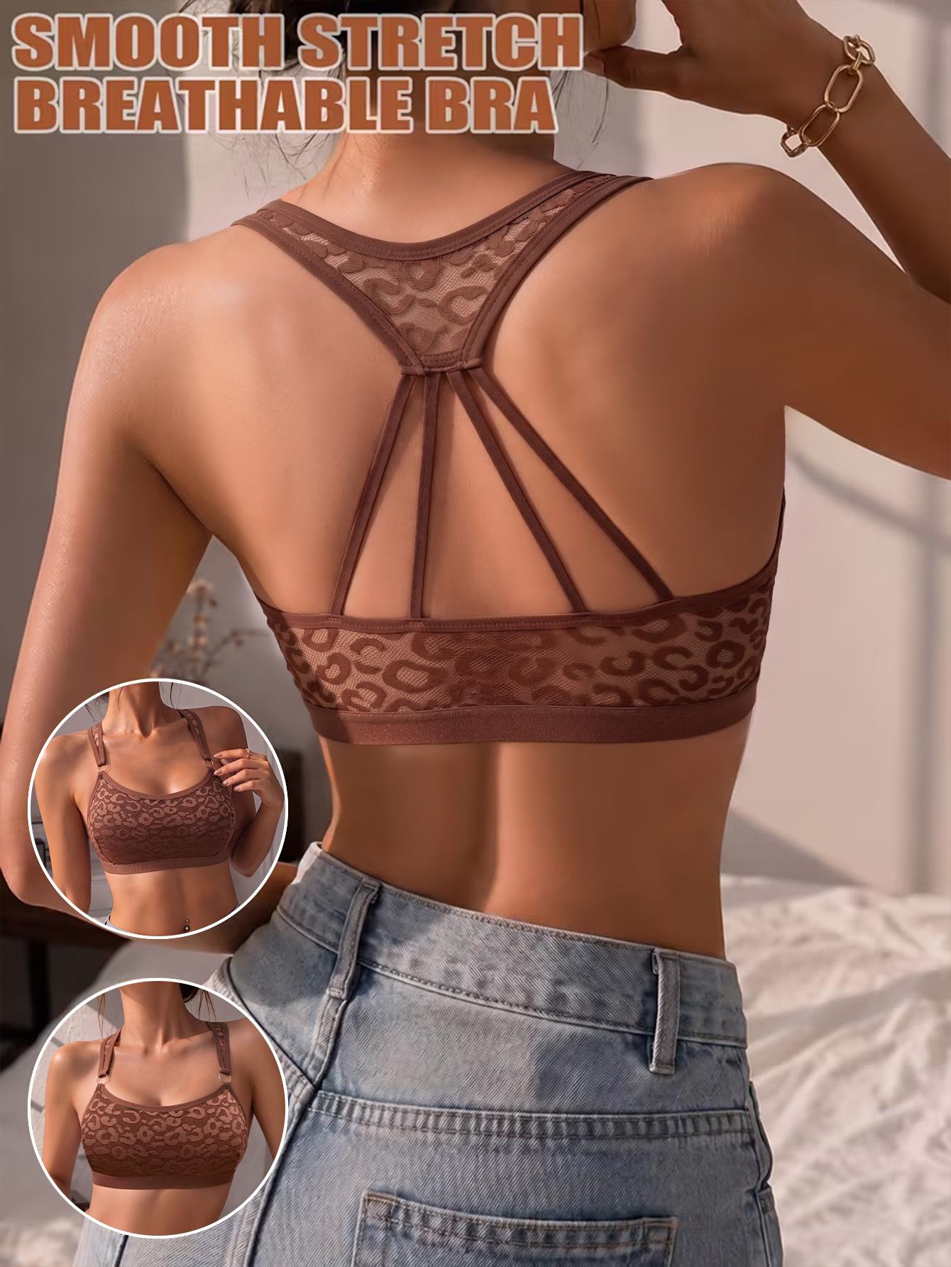 (image for) Women's Leopard Lace Racerback Bralette Full Coverage Wirefree Soft Support Breathable Sexy Everyday Lingerie Winter 2026