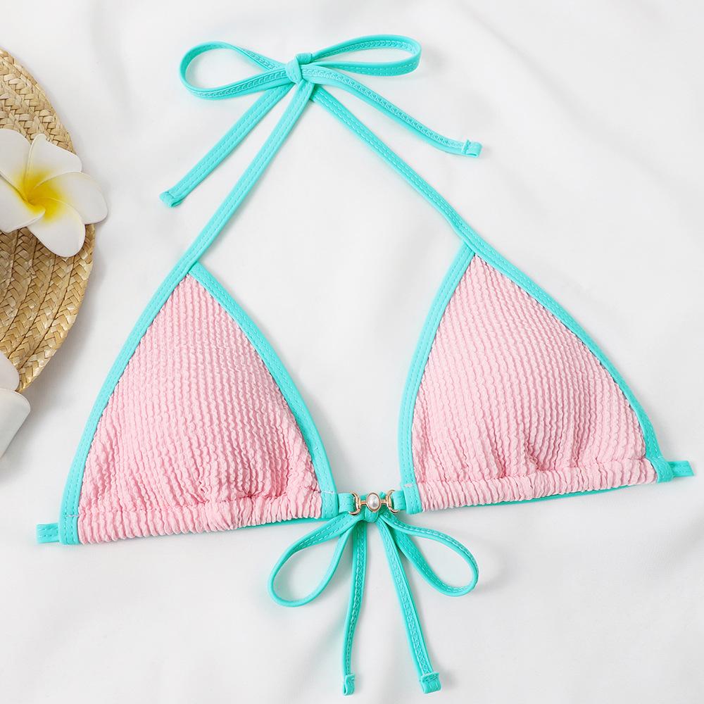 (image for) Women Contrast Trim Ring Detail Halter Triangle Bikini Set Swimwear