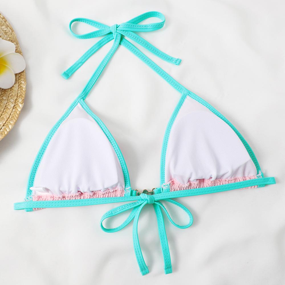 (image for) Women Contrast Trim Ring Detail Halter Triangle Bikini Set Swimwear