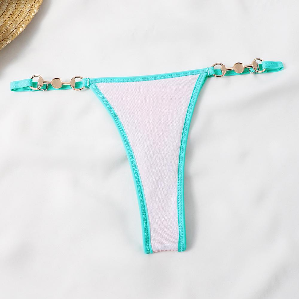 (image for) Women Contrast Trim Ring Detail Halter Triangle Bikini Set Swimwear