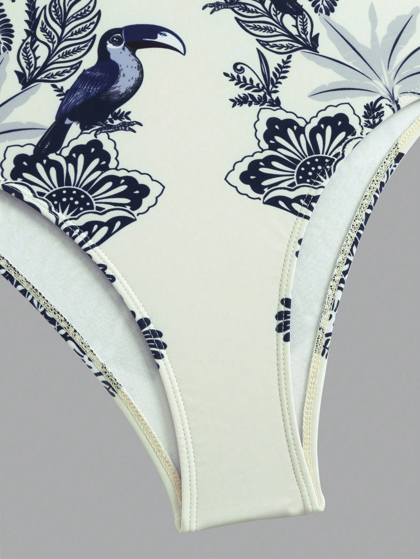 (image for) Women Blue White Botanical Print One Piece Swimsuit with Maxi Sarong Wrap Skirt 2 Piece Set Padded Luxury Resort Swimwear