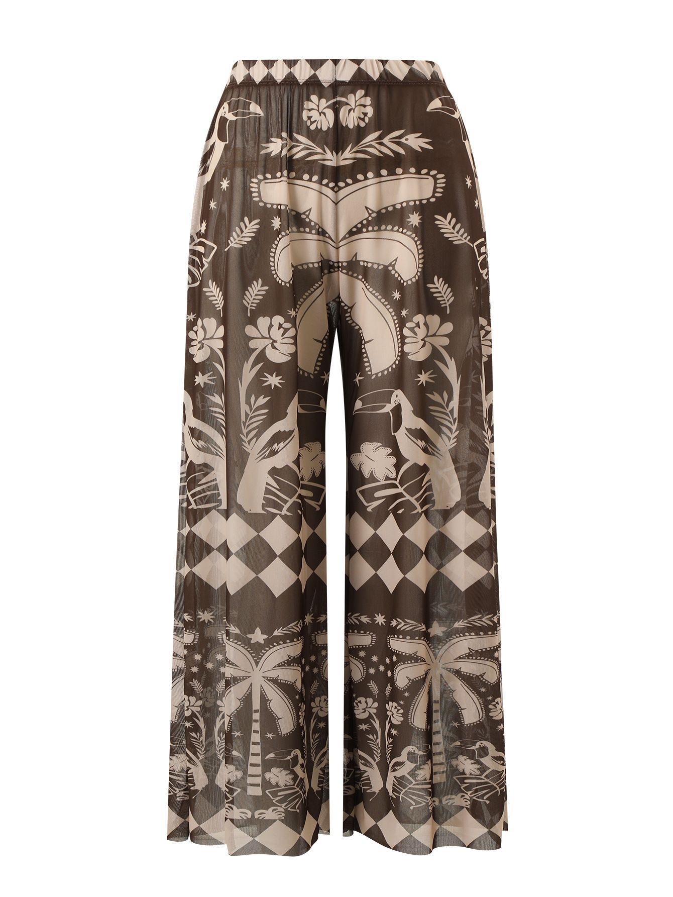 (image for) Women Square Neck Tie Shoulder One Piece Swimsuit with Coconut Palm Geometric Print Wide Leg Pants 2 Piece Premium Resort Beach Swimwear Set